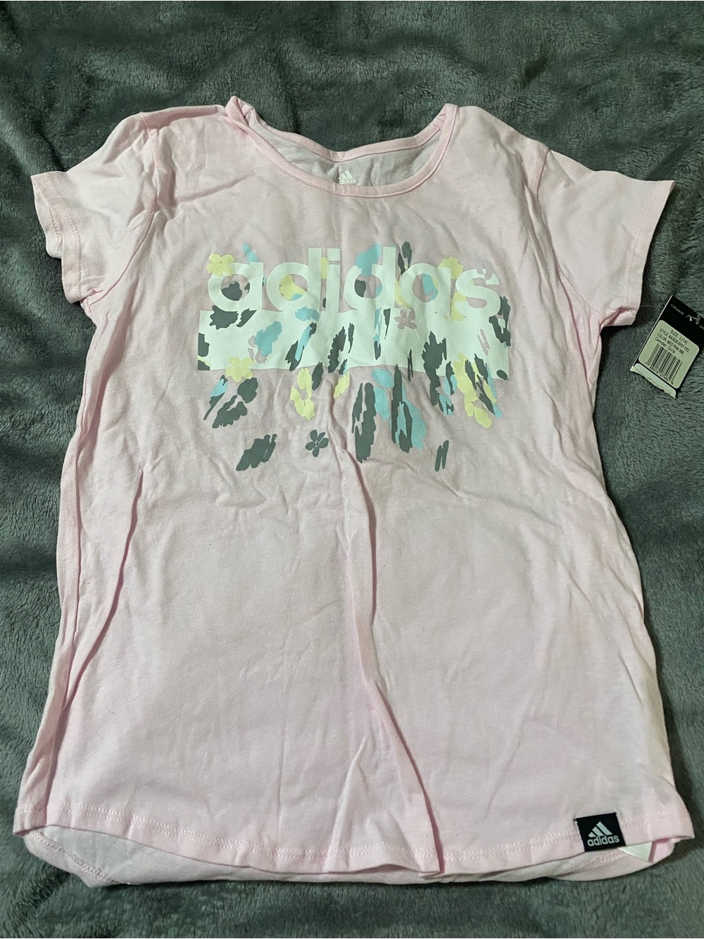 adidas Light Pink Graphic Logo Tee with Pastel Accents